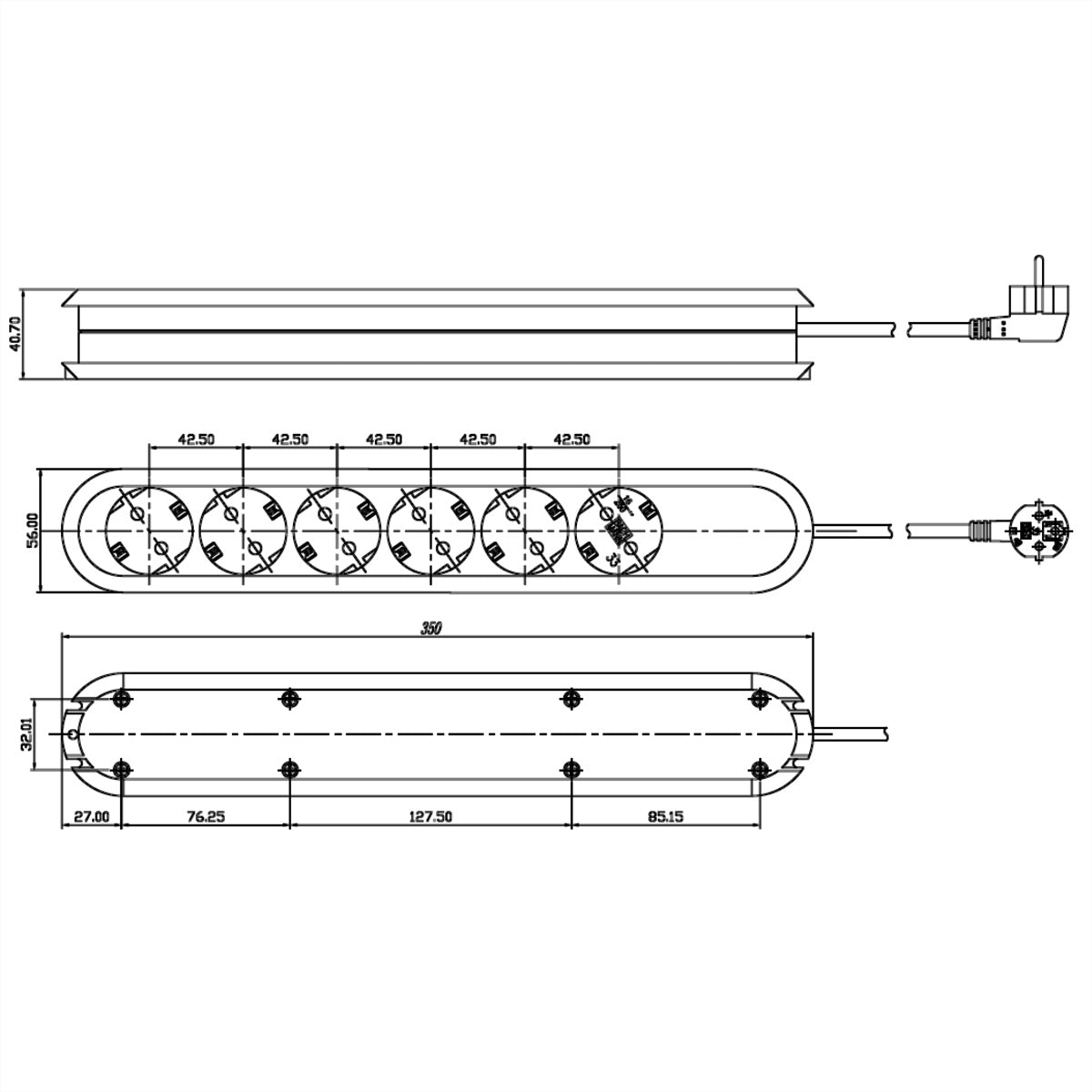 Bachmann SMART Steckdosenleiste – 6× Schuko (Typ E/F), 1,5 m, ohne Schalter, weiss