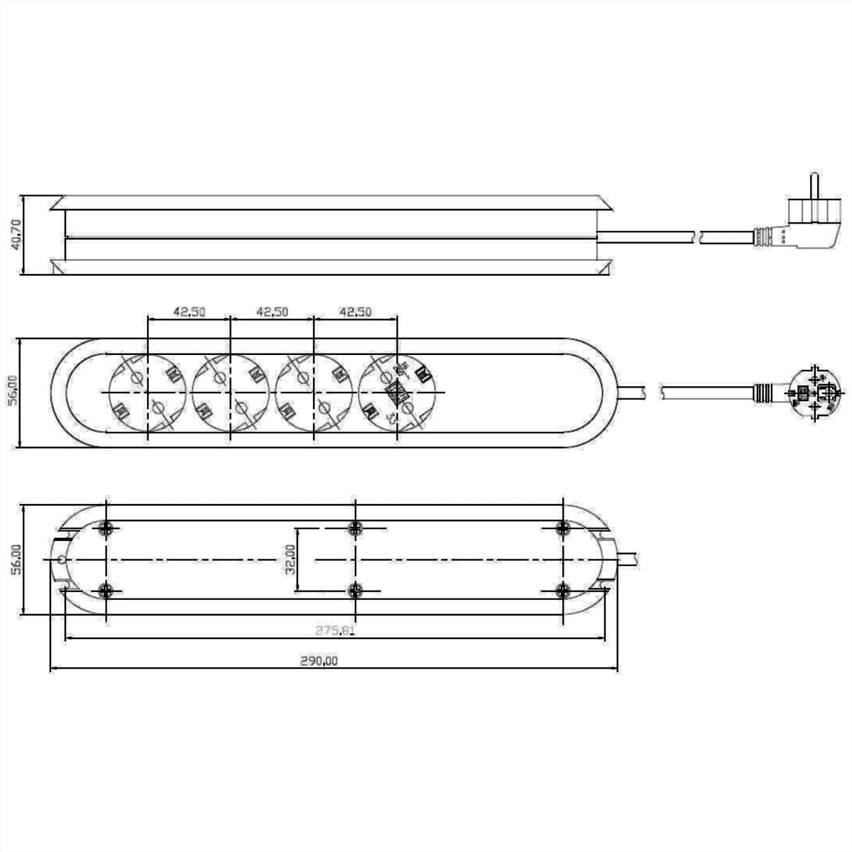Bachmann Steckdosenleiste – 4×Schuko (Typ E/F), 1,5 m, Kinderschutz