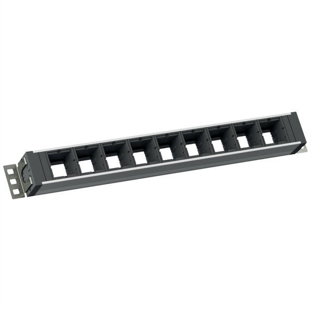 Bachmann Steckdosenleiste Universal, 9× Modulplätze, 1,5U, 406 mm, Schwarz/Aluminium
