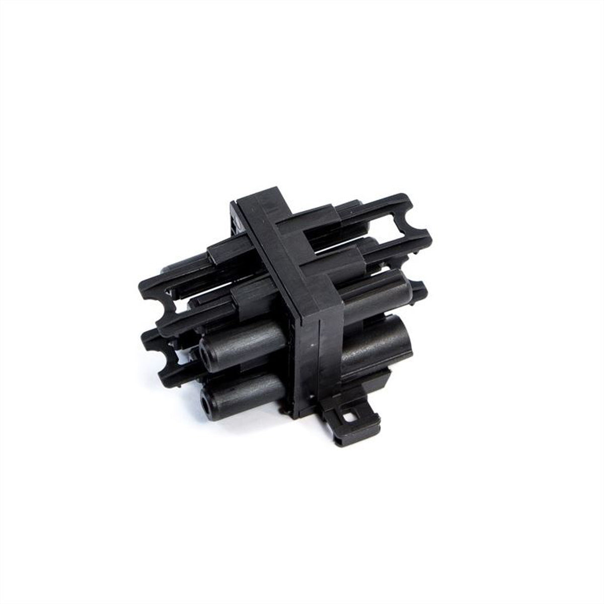 Bachmann Verteilerblock, 1×GST18 (Eingang) + 3×GST18 (Ausgänge), Verriegelungslaschen, 60×40×45 mm – schwarz