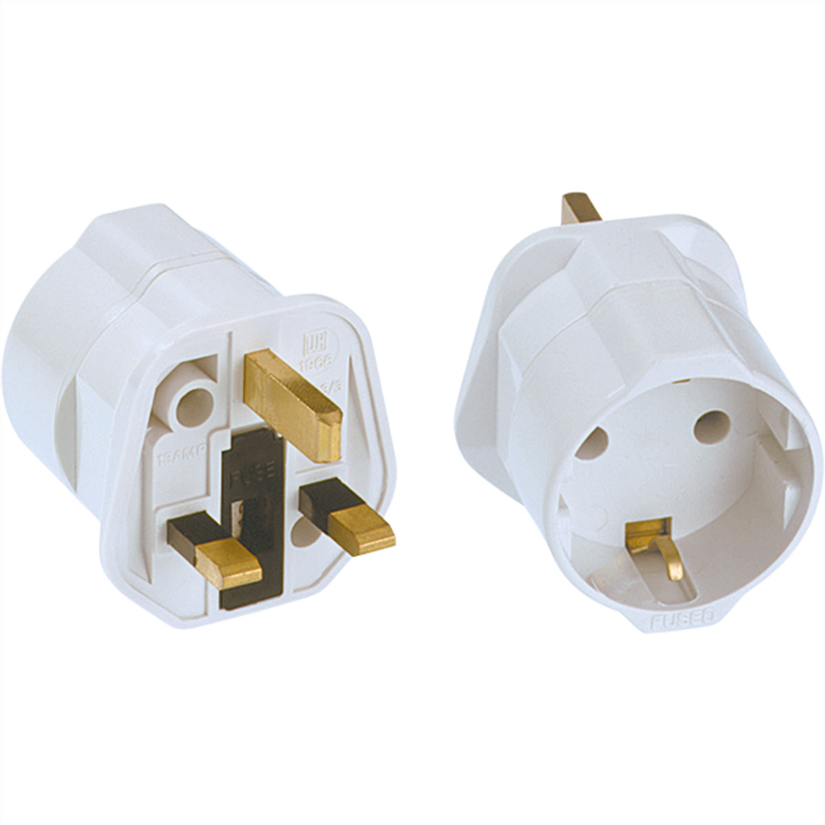 Bachmann Reiseadapter – BS 1363 (Typ G) zu CEE 7/3 (Typ F), mit 13 A Sicherung – Weiss – für Grossbritannien