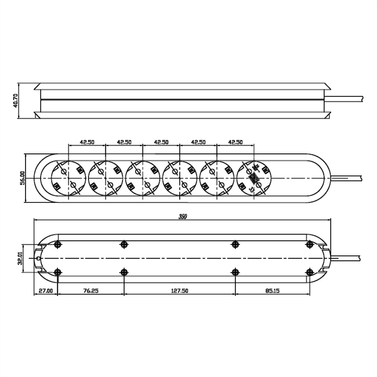 Bachmann SMART Steckdosenleiste – 6× Typ F, ohne Schalter, weiss, ohne Zuleitung