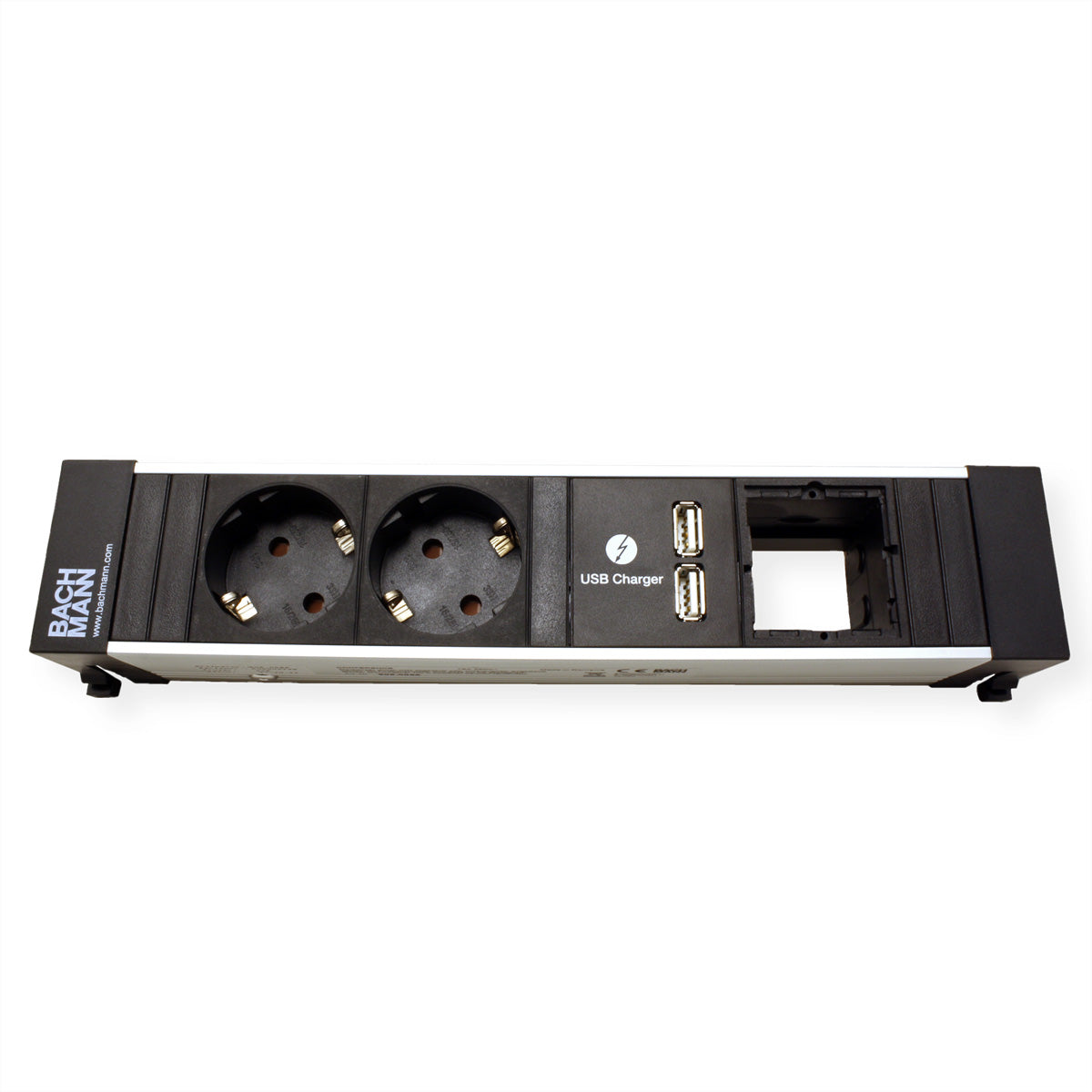 Bachmann Steckdosenleiste – 2× Schuko (Typ F), USB, mit Kinderschutz, schwarz
