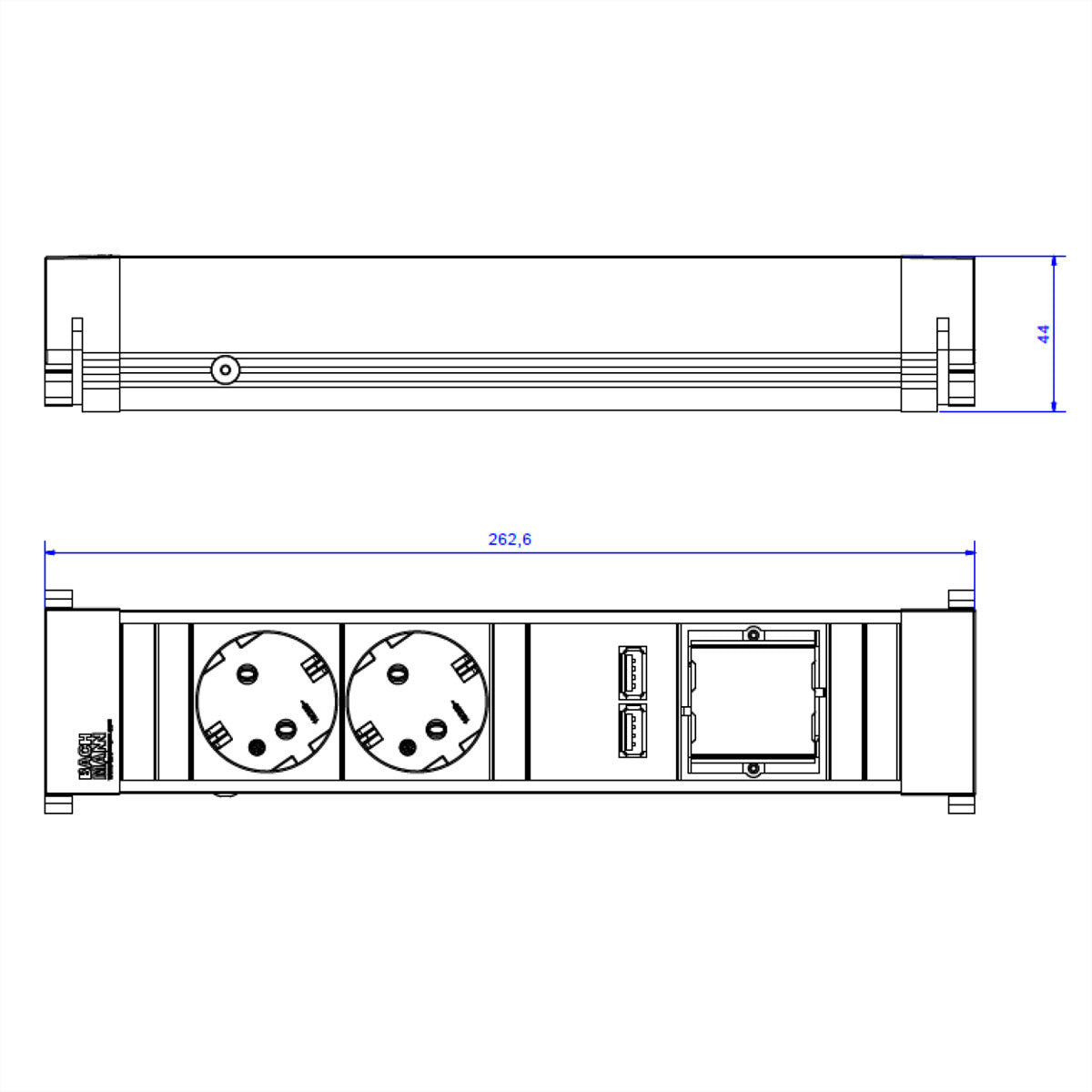 Bachmann Steckdosenleiste – 2× Schuko (Typ F), USB, mit Kinderschutz, schwarz