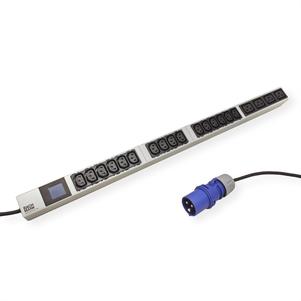 Bachmann Rack-PDU – 1U, Messgerät, 16× IEC C13, 4× IEC C19, CEE 16A (blau), 230 V/16 A, 2 m, schwarz
