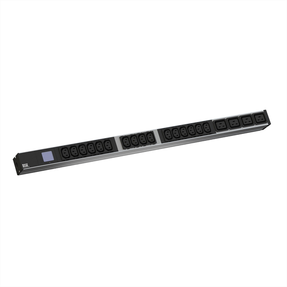 Bachmann Rack-PDU – 1U, Messgerät, 16× IEC C13, 4× IEC C19, CEE 16A (blau), 230 V/16 A, 2 m, schwarz