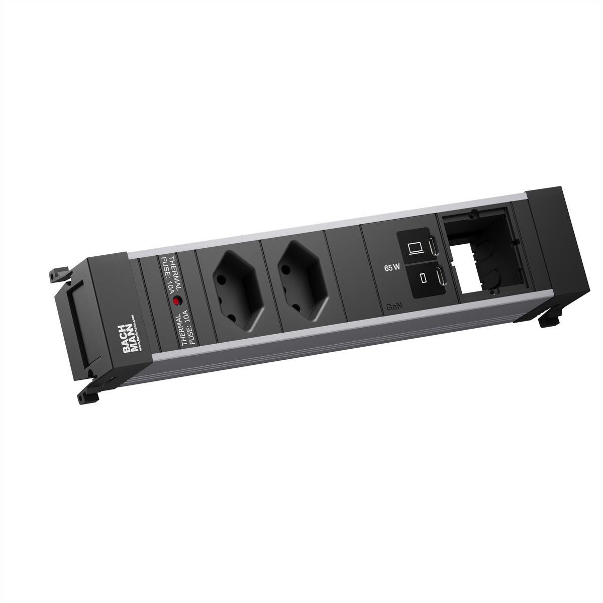 Bachmann POWER FRAME M Steckdosenleiste 2×T13 – USB‑C×2, 65 W – 0,2 m Kabel – schwarz