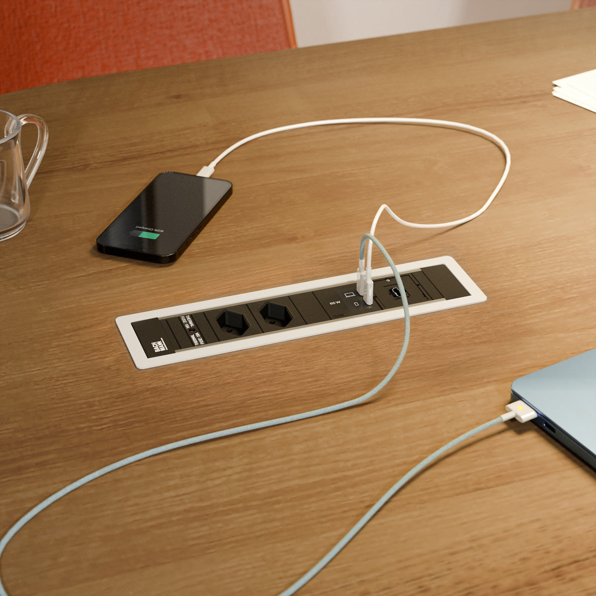 Bachmann POWER FRAME M Steckdosenleiste 2×T13 – USB‑C×2, 65 W – 0,2 m Kabel – schwarz