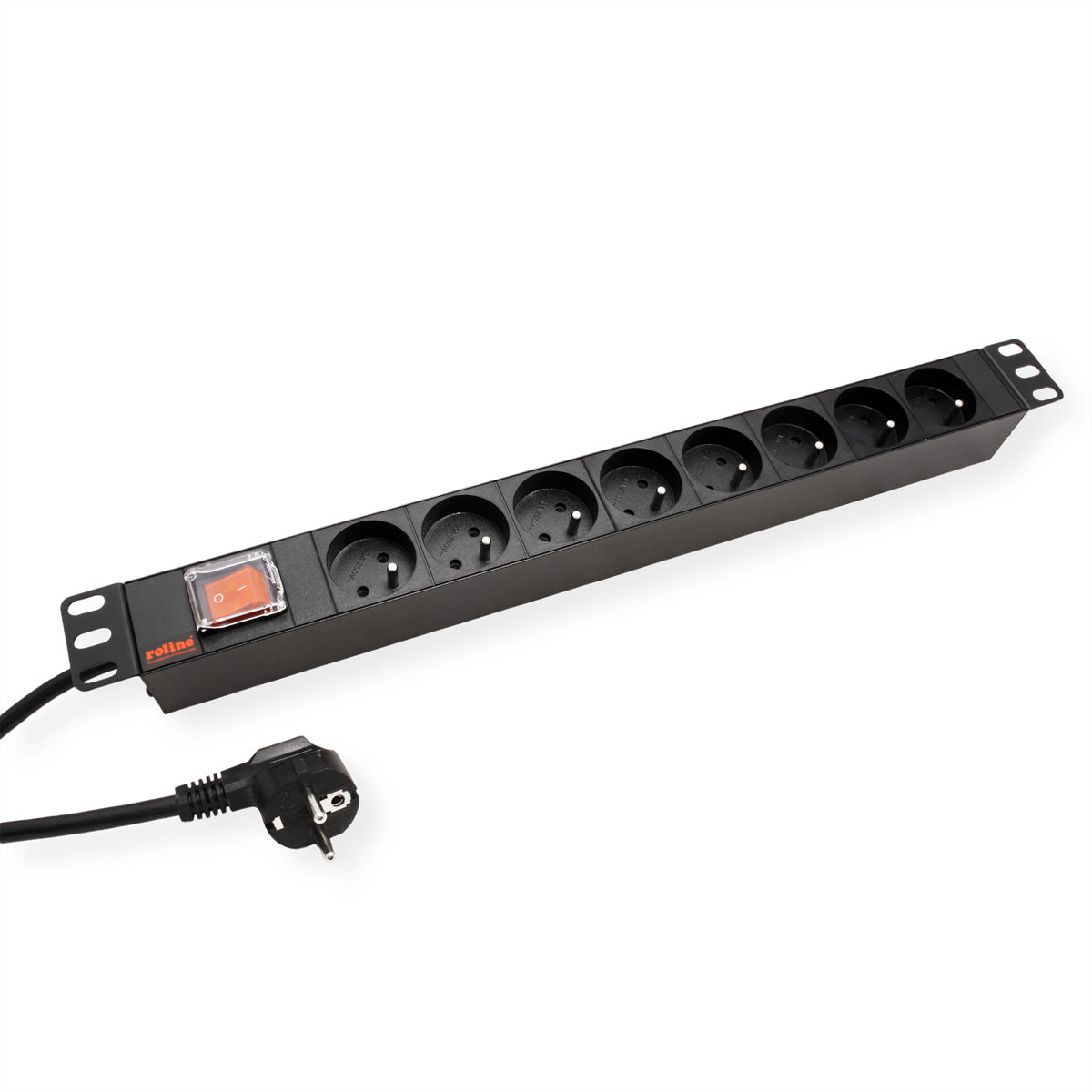 ROLINE 19" Steckdosenleiste, 8×Typ E (UTE), mit Schalter, 1,8 m, Eingang CEE 7/7 – Schwarz