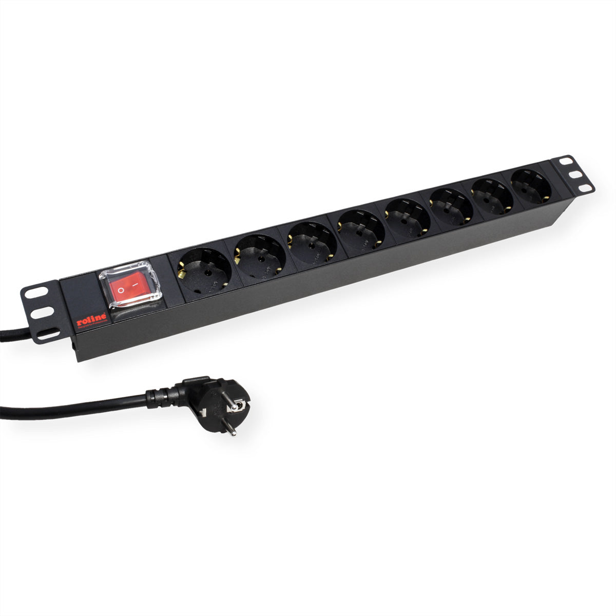 ROLINE Rack-PDU – 1U, 8× Schuko (Typ E/F), 2 m, mit Schalter, 250 V/16 A, schwarz