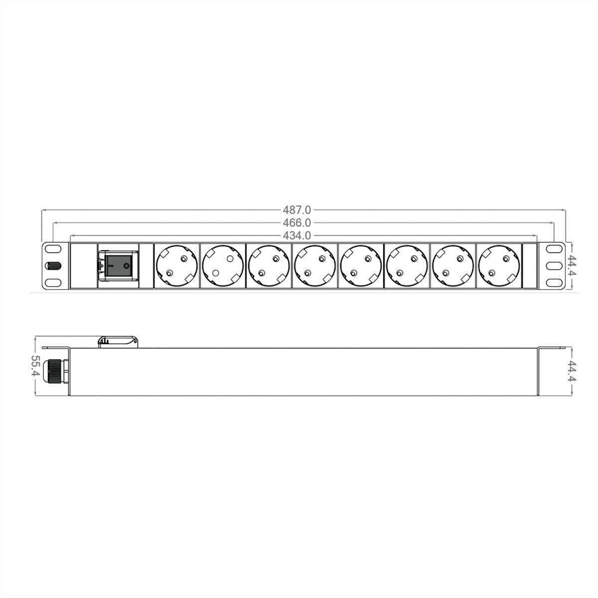 ROLINE Rack-PDU – 1U, 8× Schuko (Typ E/F), 2 m, mit Schalter, 250 V/16 A, schwarz