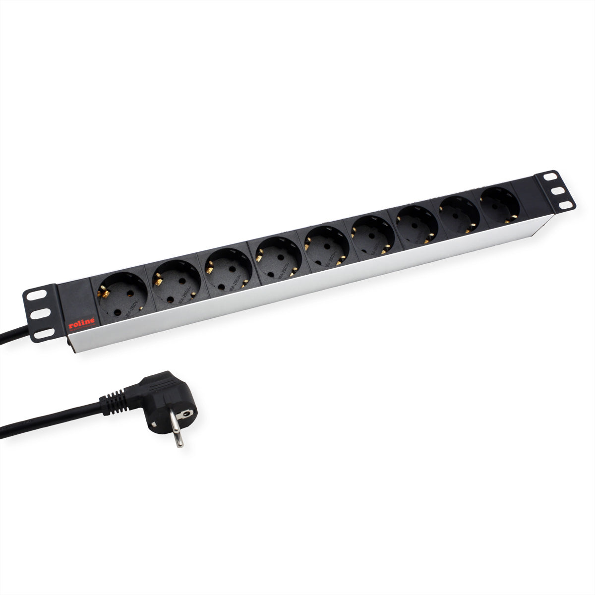 ROLINE 19" Steckdosenleiste, 9× Schuko (Typ F), ohne Schalter, 2 m, Stecker Schutzkontakt (Typ E/F)