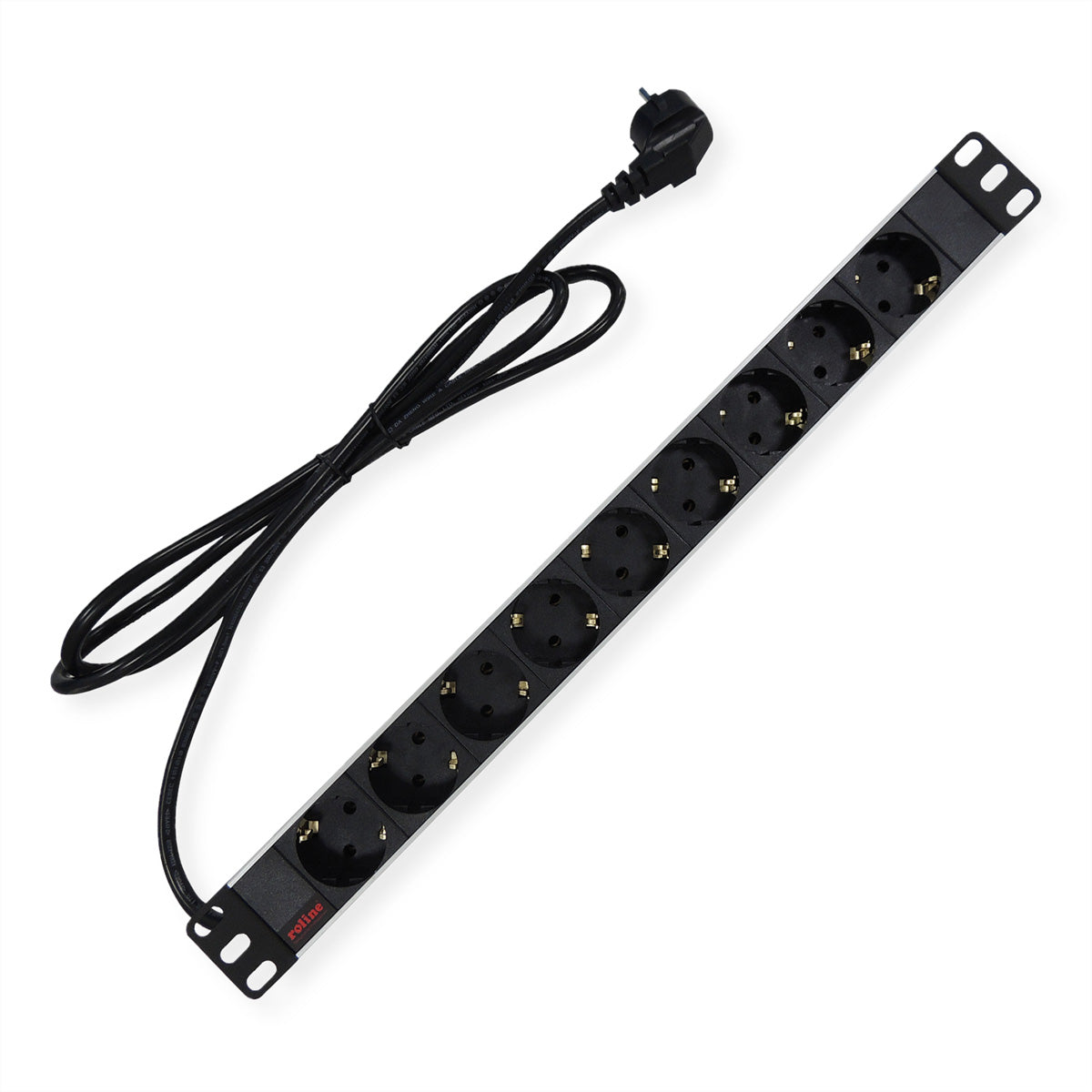 ROLINE 19" Steckdosenleiste, 9× Schuko (Typ F), ohne Schalter, 2 m, Stecker Schutzkontakt (Typ E/F)