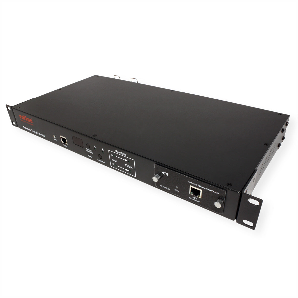 ROLINE Rack ATS (Automatischer Transferschalter) – 220–240 V, 2× C20 IN, 6× C13 + 2× C19 OUT, 1U – Schwarz