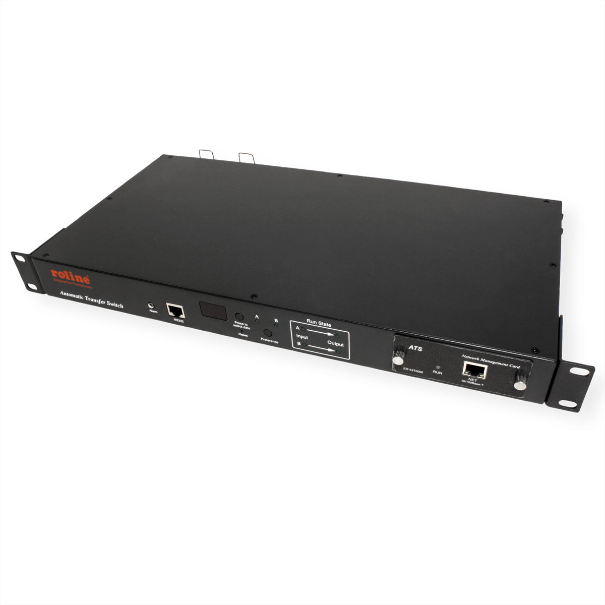 ROLINE Rack ATS (Automatischer Transferschalter) – 220–240 V, 2× C20 IN, 6× C13 + 2× C19 OUT, 1U – Schwarz