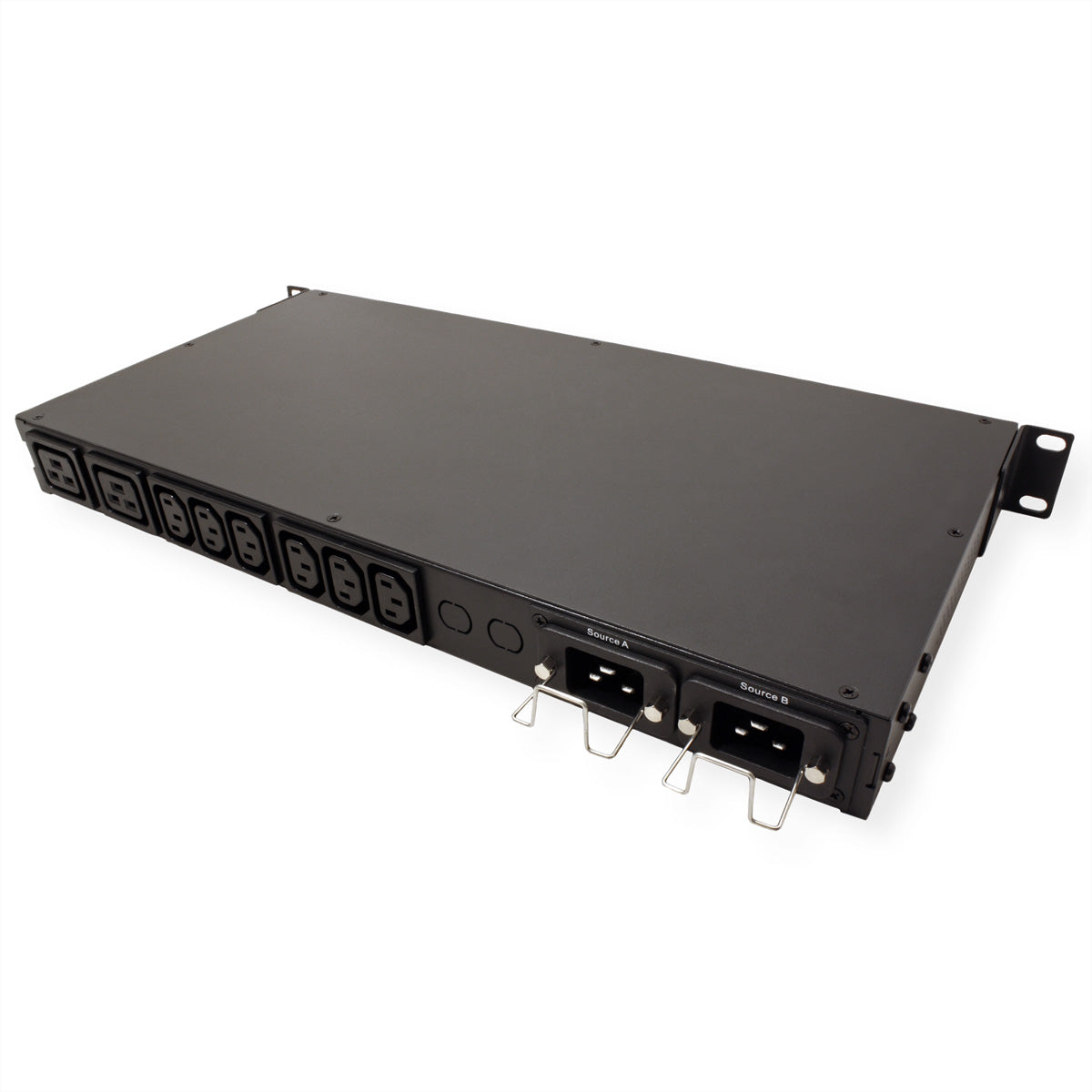 ROLINE Rack ATS (Automatischer Transferschalter) – 220–240 V, 2× C20 IN, 6× C13 + 2× C19 OUT, 1U – Schwarz