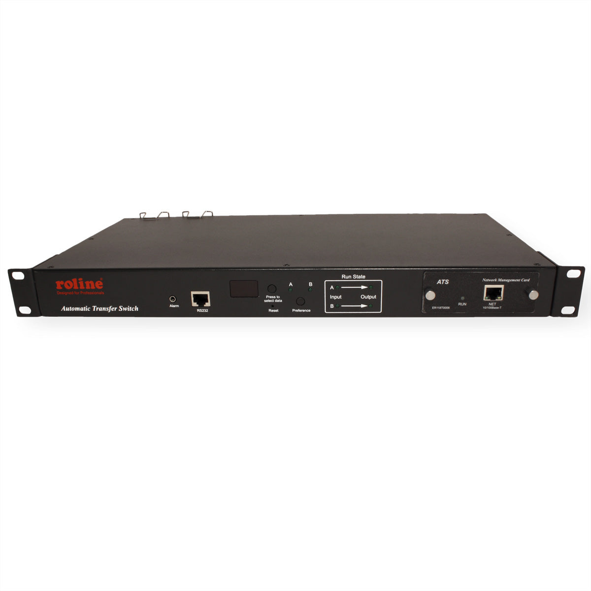 ROLINE Rack ATS (Automatischer Transferschalter) – 220–240 V, 2× C20 IN, 6× C13 + 2× C19 OUT, 1U – Schwarz