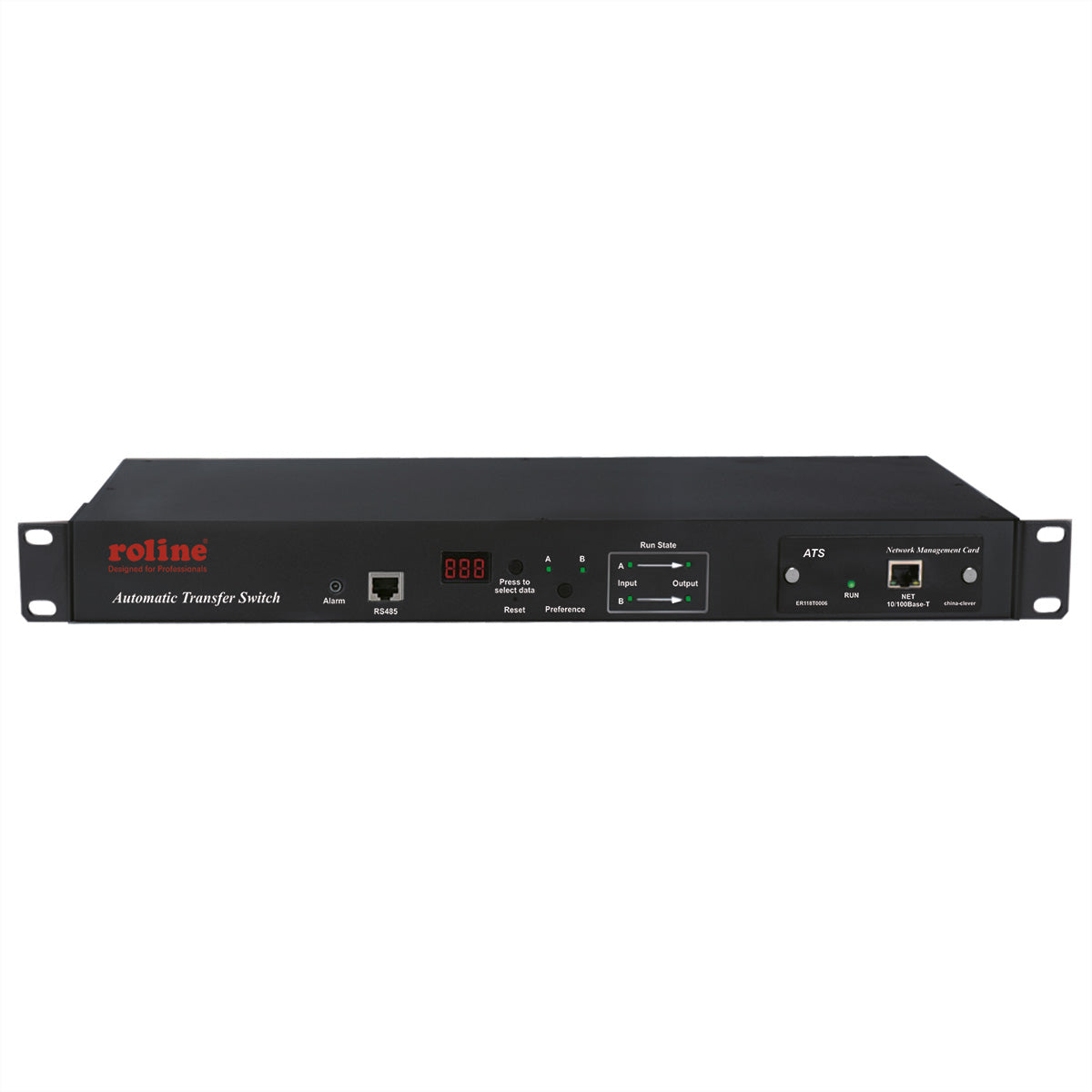 ROLINE Rack ATS (Automatischer Transferschalter) – 220–240 V, 2× C20 IN, 6× C13 + 2× C19 OUT, 1U – Schwarz