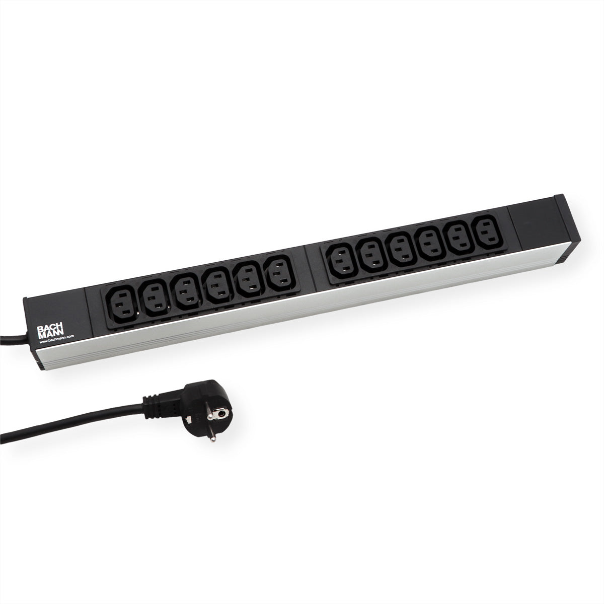 Bachmann Rack-PDU Basic 19" 1U, einphasig 3,6 kW, 12×C13, Eingang Schutzkontakt (CEE 7/7), 2 m