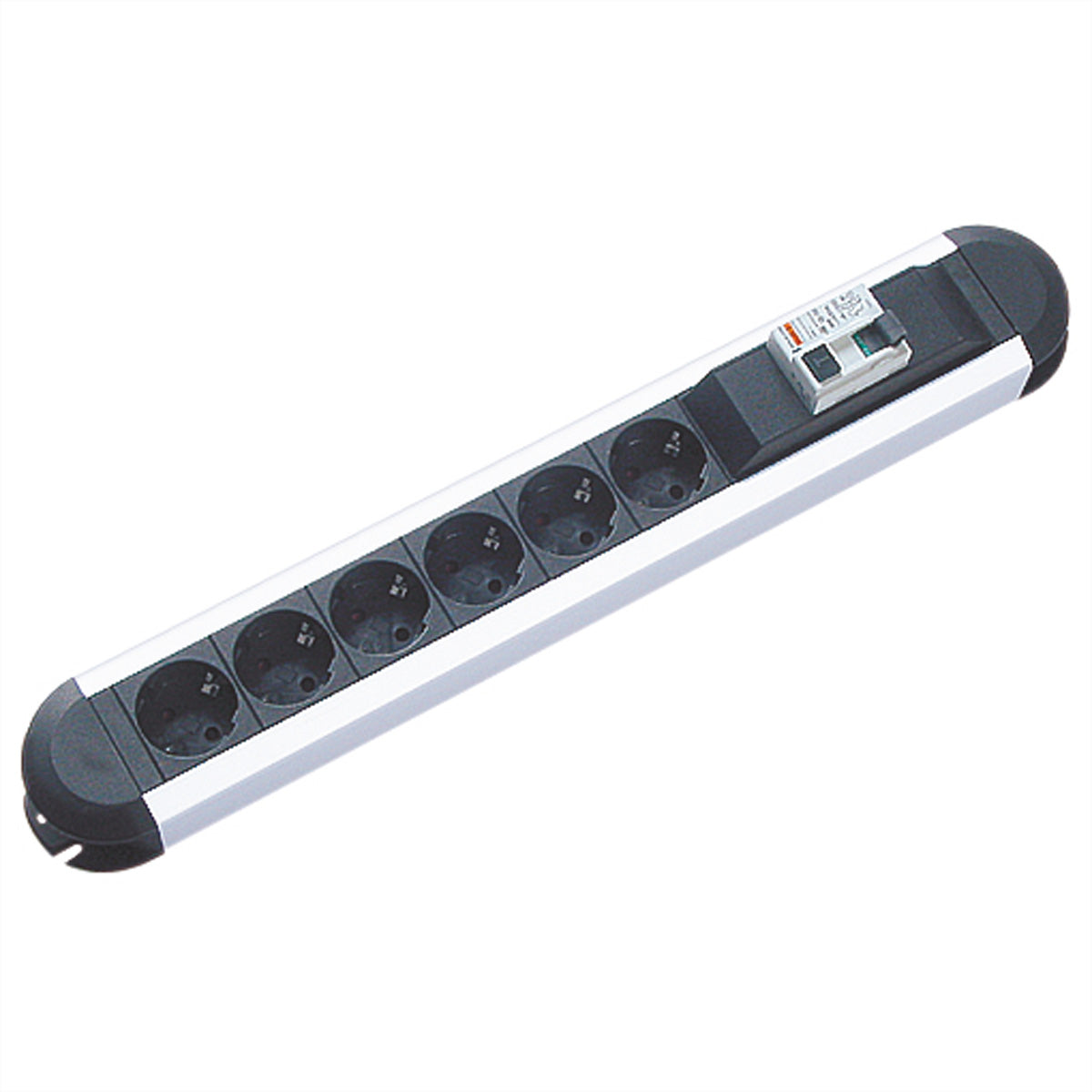 Bachmann PRIMO Steckdosenleiste, 6×T13, ohne Schalter, 1,75 m, FI-Schutz 30 mA (Typ A) – Aluminium