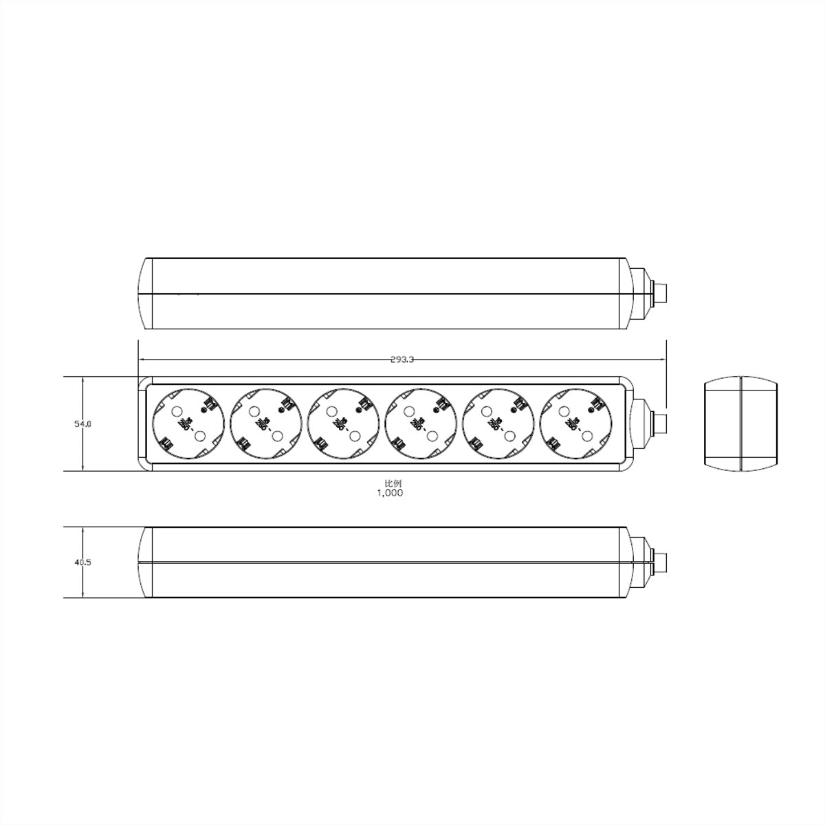 Bachmann SELLY Steckdosenleiste, 6×T13, ohne Schalter, 1,5 m – schwarz