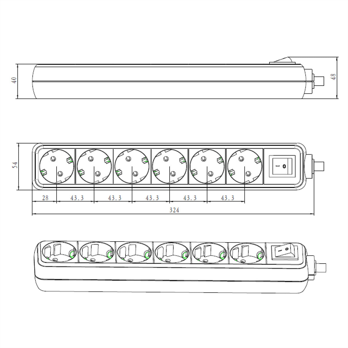 Bachmann SELLY Steckdosenleiste, 6×T13, mit Schalter (2-polig, beleuchtet), 1,5 m, 3600 W – weiss