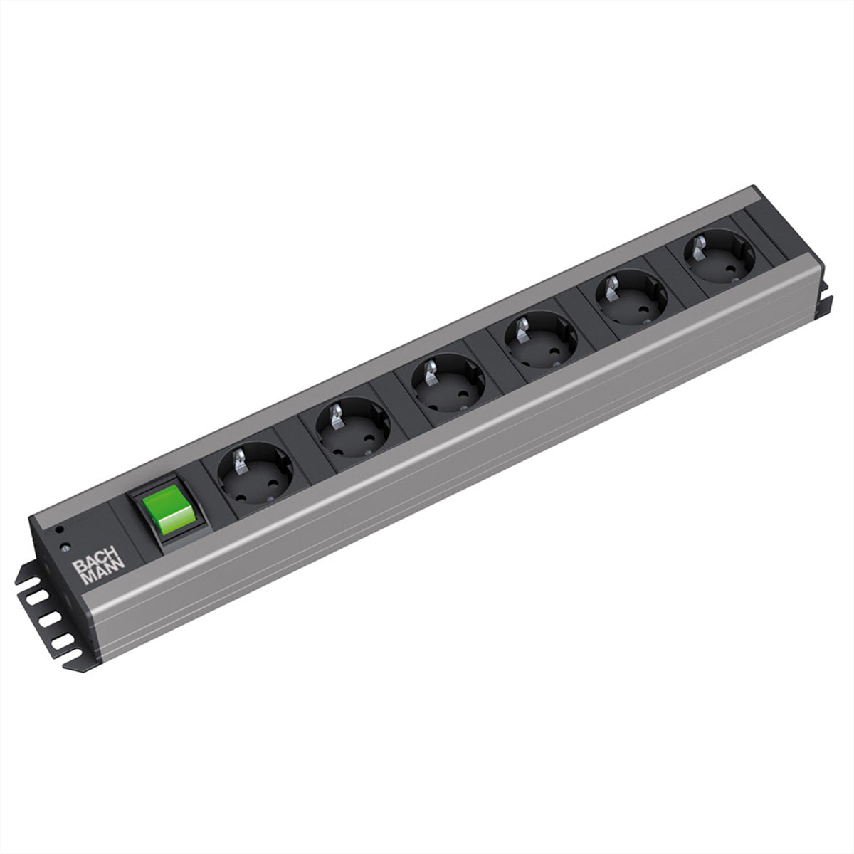 Bachmann Steckdosenleiste – 6×Schuko (Typ E/F), 2 m, Schalter, 19" Rack-montierbar, IP20