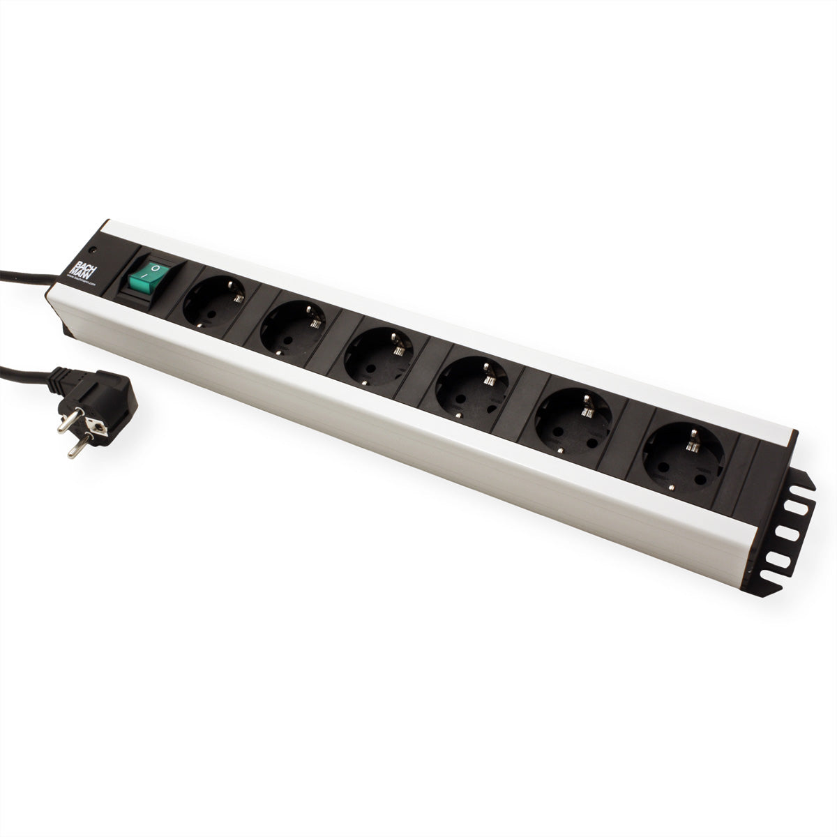Bachmann Steckdosenleiste – 6×Schuko (Typ E/F), 2 m, Schalter, 19" Rack-montierbar, IP20