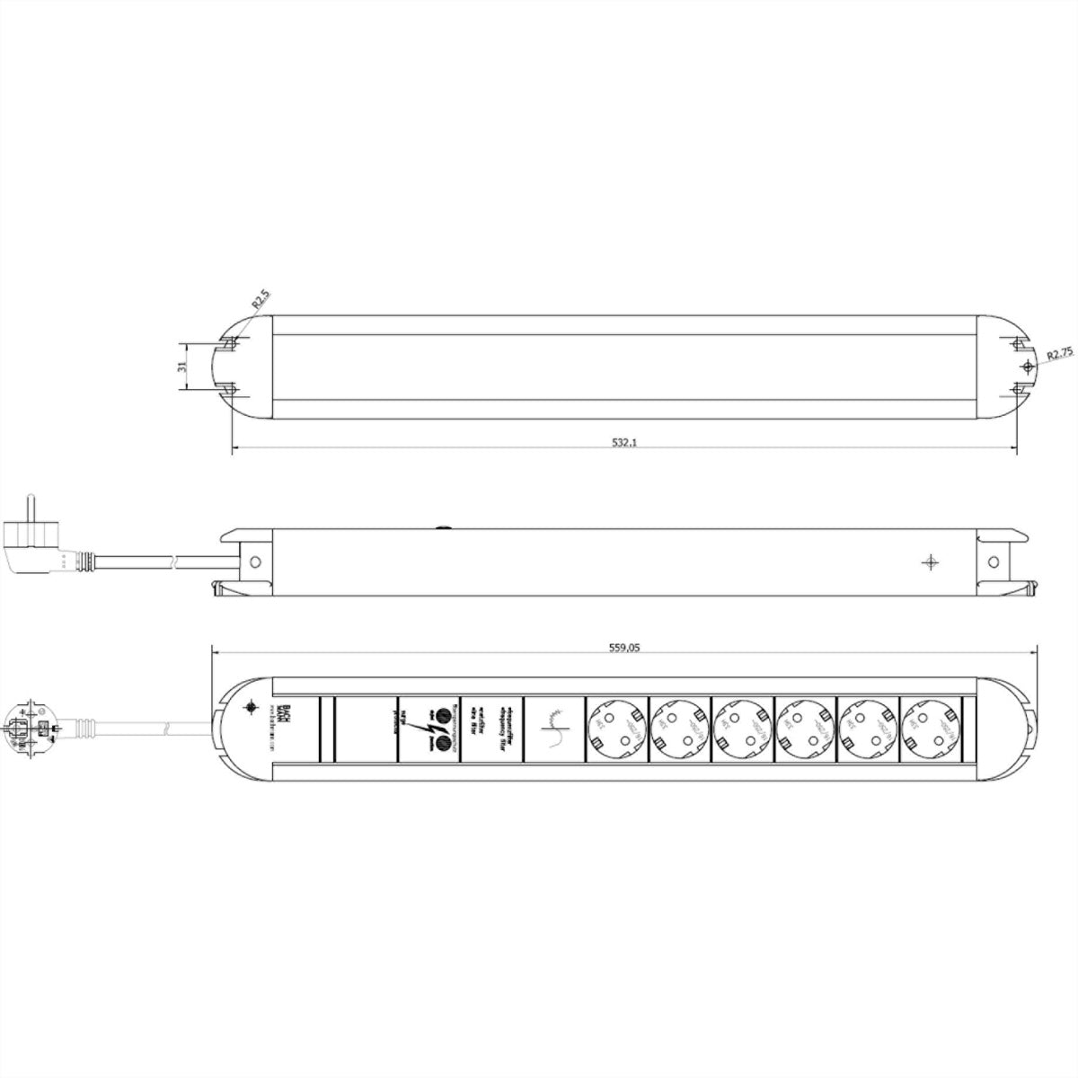Bachmann Steckdosenleiste – 6×Schuko (Typ E/F), 1,75 m, Schalter, Überspannungsschutz