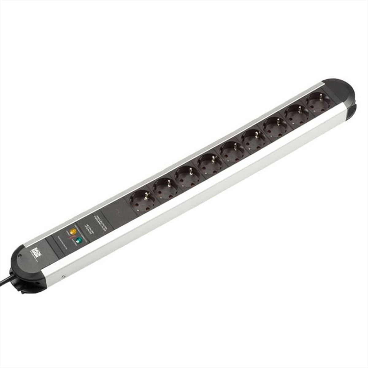 Bachmann PRIMO Steckdosenleiste – 9× Schuko (Typ E/F), 1,75 m, mit Schalter, Schwarz/Silber