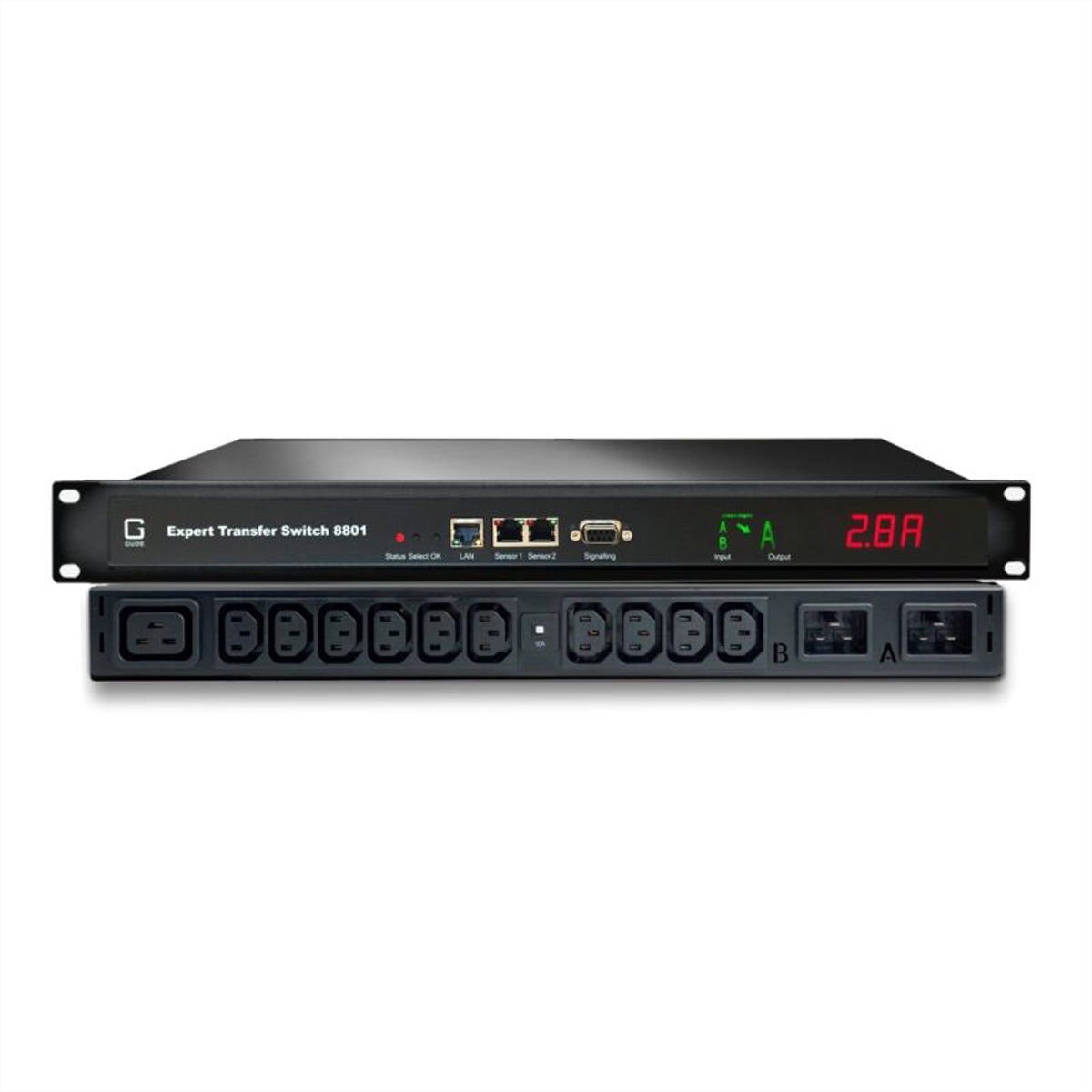 Gude Rack-ATS Expert – 16 A, 2× C20 IN, 6× C13 OUT, 1× C19 OUT, 1U – Schwarz – 8801-3