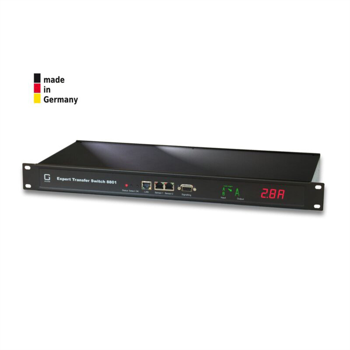 Gude Rack-ATS Expert – 16 A, 2× C20 IN, 6× C13 OUT, 1× C19 OUT, 1U – Schwarz – 8801-3