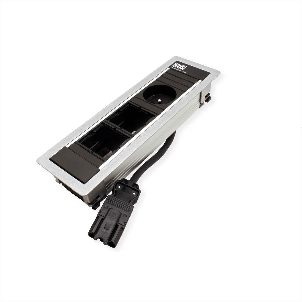 Bachmann POWER FRAME Einbaurahmen Small Einbausteckdosenleiste, 3-fach, Einbau, 241×42×73 mm – silberfarben