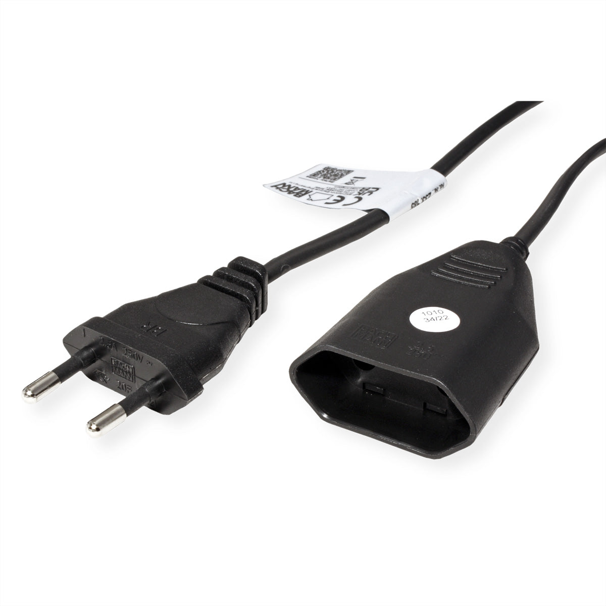 Bachmann Verlängerungskabel – Eurostecker (CEE 7/16) – Eurobuchse (CEE 7/16), 5 m, 250 V/2,5 A, Schwarz