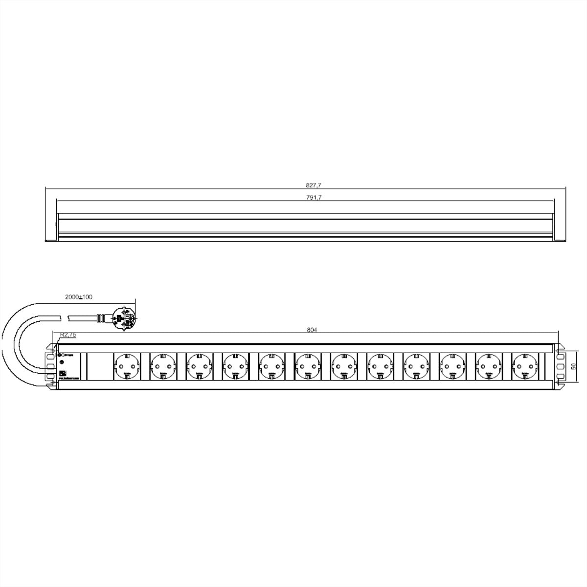 Bachmann Handwerkerleiste, 12× Schuko (Typ F), 2 m, Stecker mit Schutzkontakt (Winkel), IP20