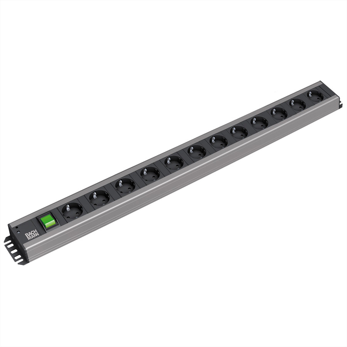 Bachmann Steckdosenleiste – 12×Schuko (Typ E/F), 2 m, Schalter, IP20