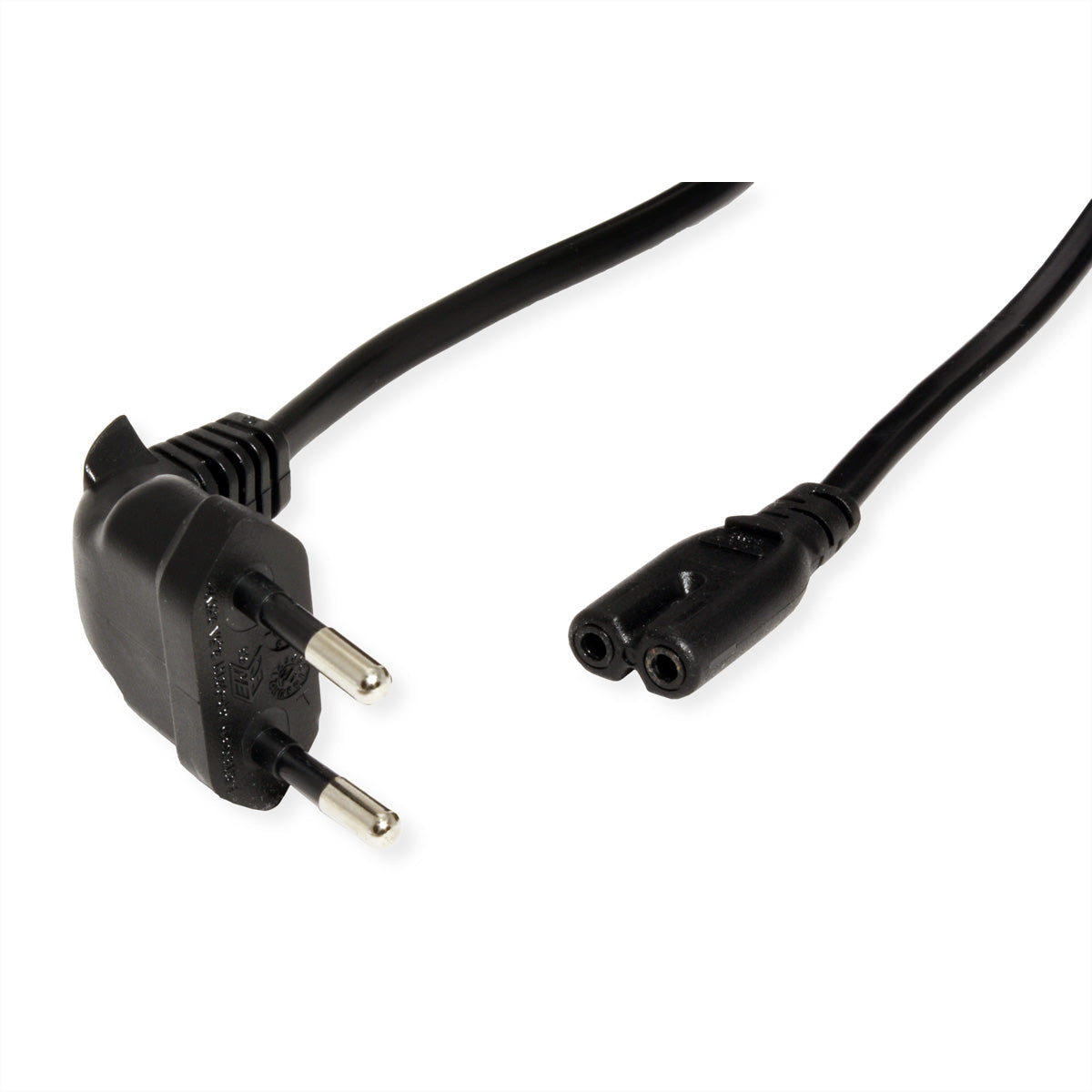 ROLINE Netzkabel – Eurostecker (CEE 7/16, abgewinkelt) – IEC C7, 1,8 m, 250 V/2,5 A, schwarz