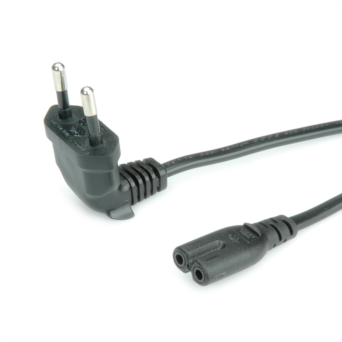 ROLINE Netzkabel – Eurostecker (CEE 7/16, abgewinkelt) – IEC C7, 1,8 m, 250 V/2,5 A, schwarz