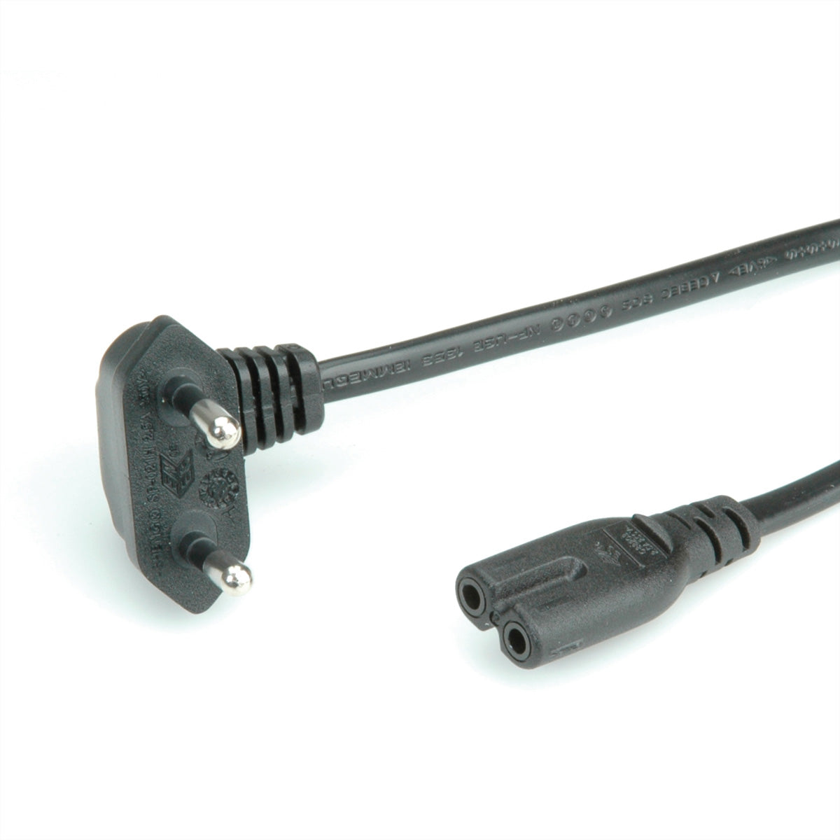 ROLINE Netzkabel – Eurostecker (CEE 7/16, abgewinkelt) – IEC C7, 1,8 m, 250 V/2,5 A, schwarz