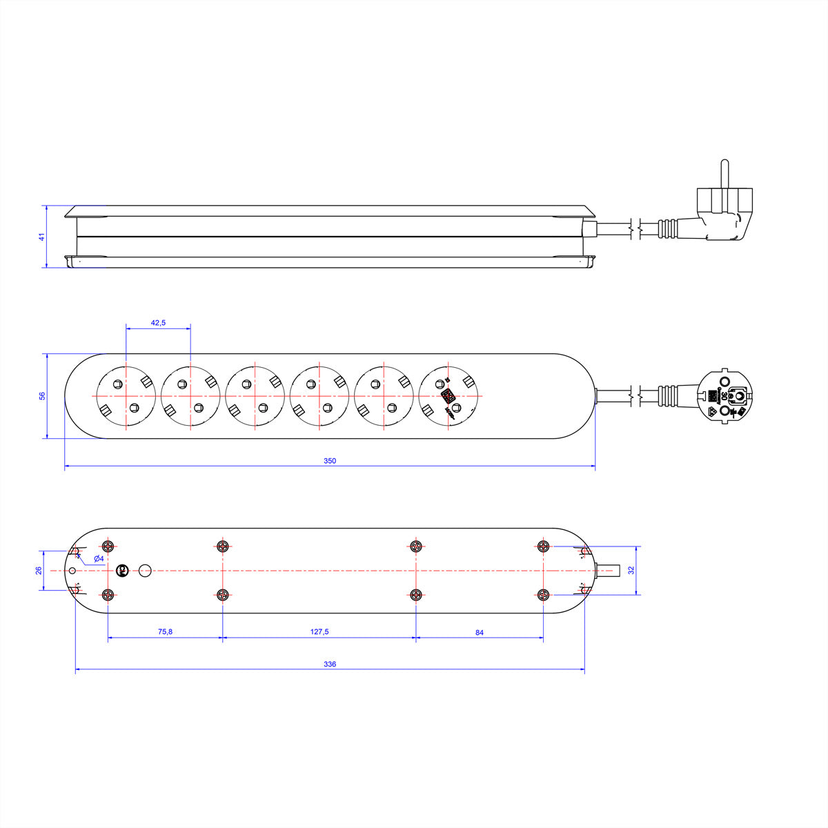 Bachmann SMART – Steckdosenleiste, 6× Schuko (Typ F), mit Schalter, 5 m, Stecker mit Schutzkontakt