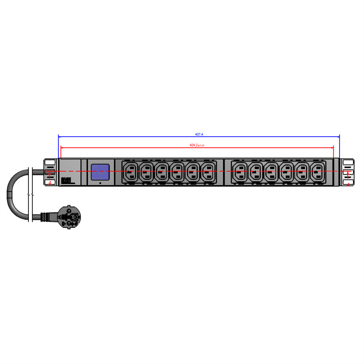 Bachmann Rack-PDU – 1U, 12× IEC C13, Schuko (Typ E/F), 230 V/32 A, 2 m, schwarz, mit Messfunktion