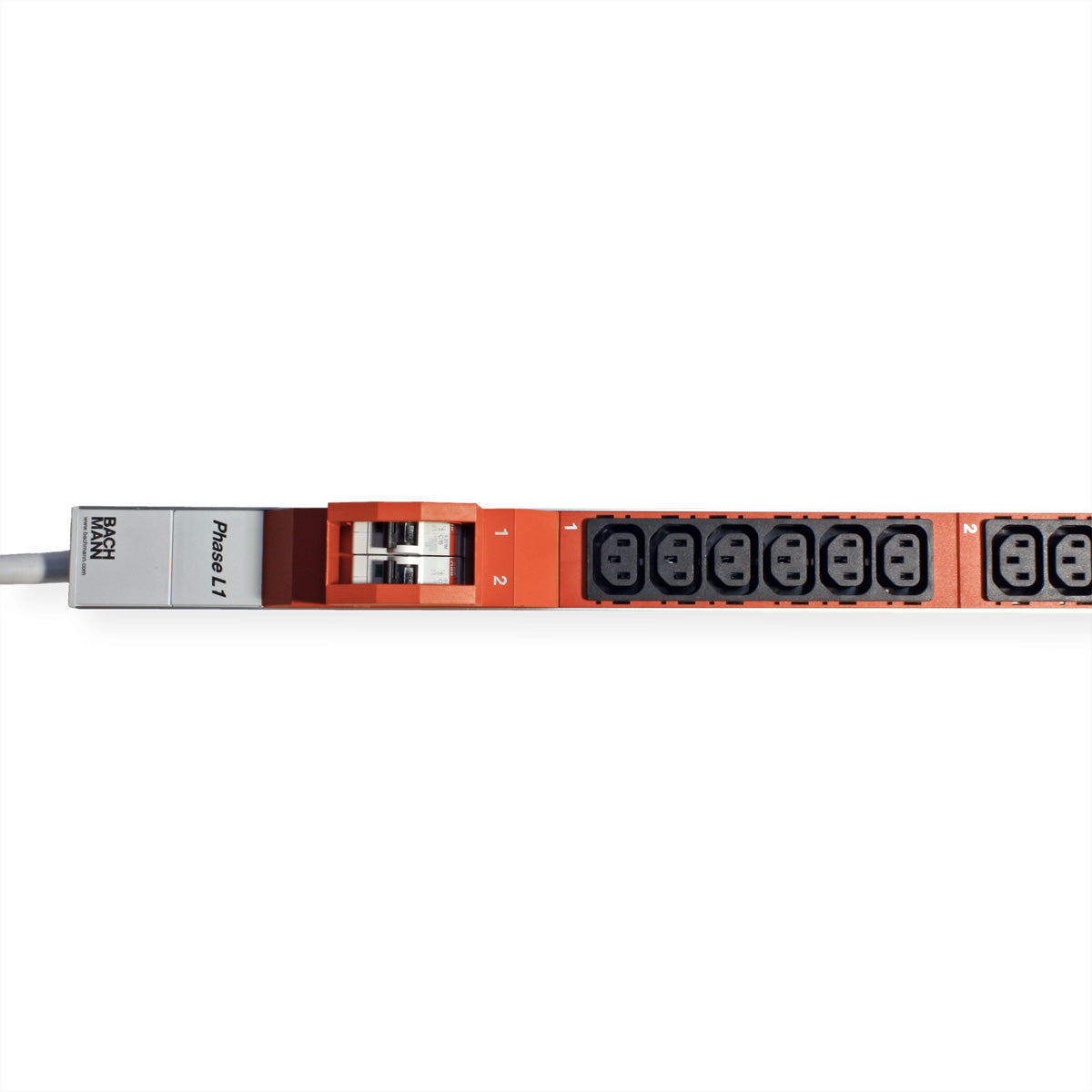 Bachmann Rack-PDU Basic 0U vertikal, 3-phasig 10,8 kW, 36×C13, Eingang CEE32A 3L+N+PE rot, 3 m – Aluminium