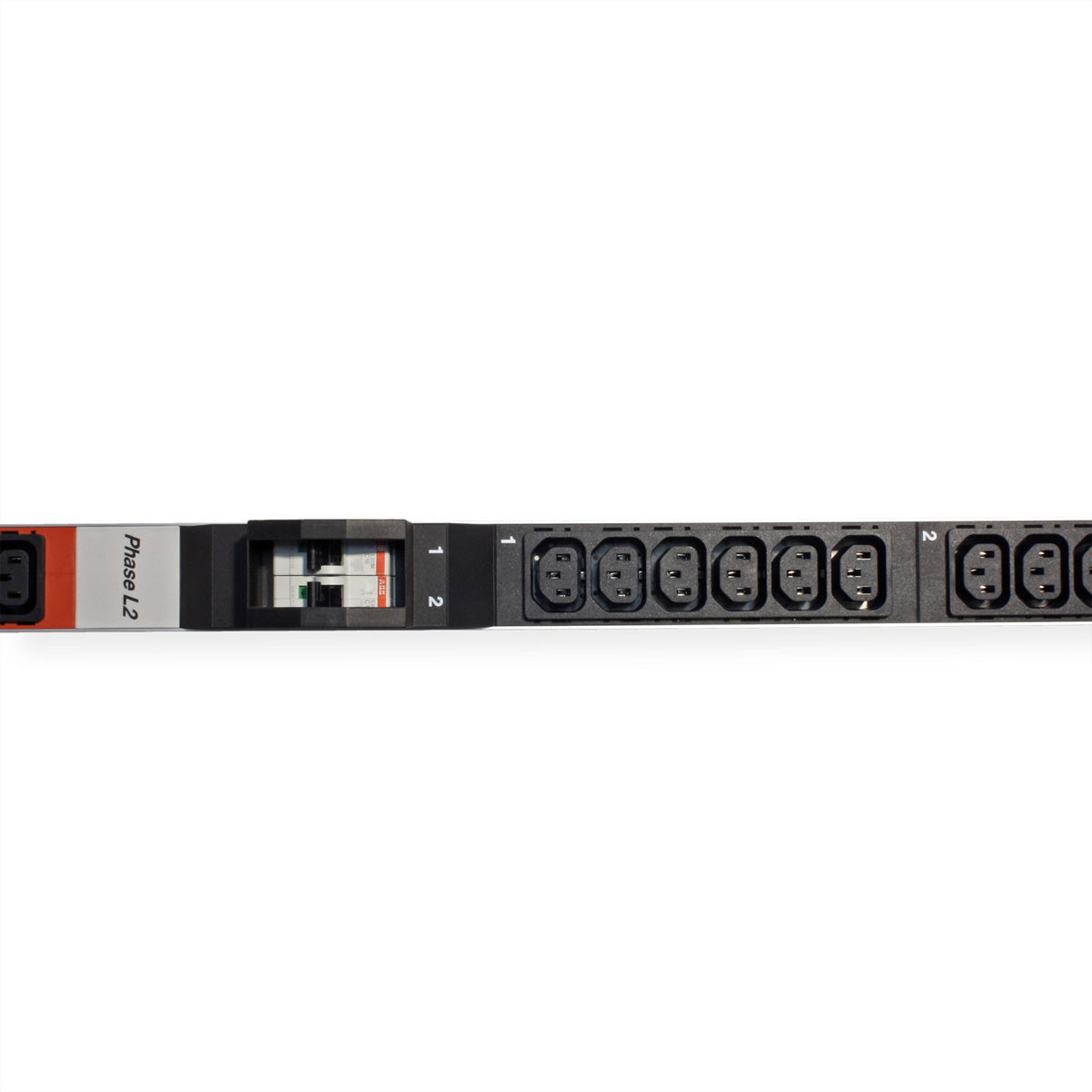 Bachmann Rack-PDU Basic 0U vertikal, 3-phasig 10,8 kW, 36×C13, Eingang CEE32A 3L+N+PE rot, 3 m – Aluminium
