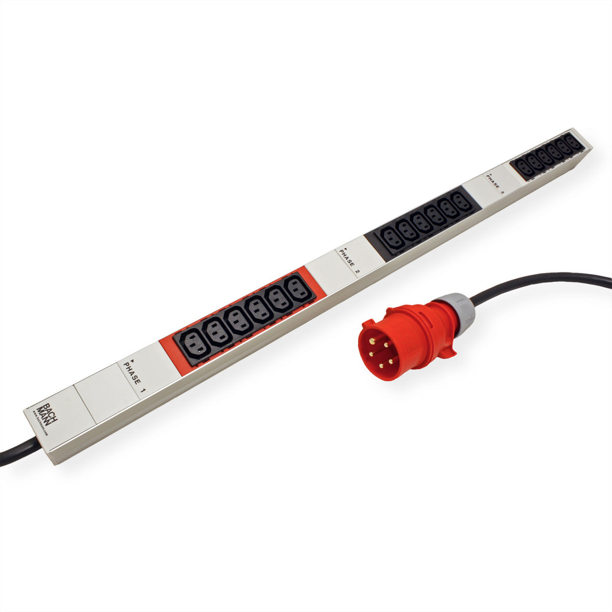 Bachmann Rack-PDU – Standard, 3-phasig, Senkrecht 1U, 16 A 400 V, 18×C13, CEE 3L+N+PE 16 A, 3 m