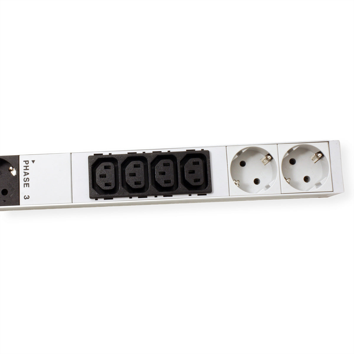 Bachmann Rack-PDU – Standard, 3-phasig, 16 A 400 V, 12×C13 + 6×Schuko (Typ E/F), IEC 60309 (CEE rot) 5-polig, 3 m