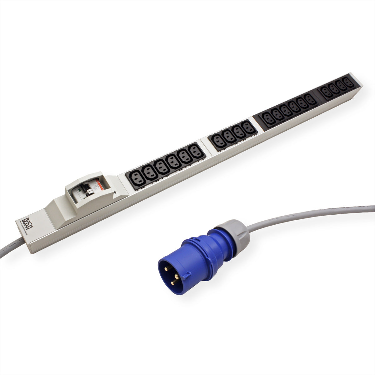 Bachmann Rack-PDU – Standard, 2× Leitungsschutzschalter, 1-phasig, Senkrecht 1U, 32 A 230 V, 20×C13, CEE 32A, 3,0 m