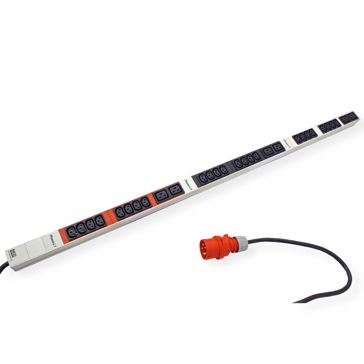 Bachmann Rack-PDU – Standard, 3-phasig, 1U-Rack, 16 A 400 V, 24×C13 + 4×C19, CEE 3×16A, 3 m