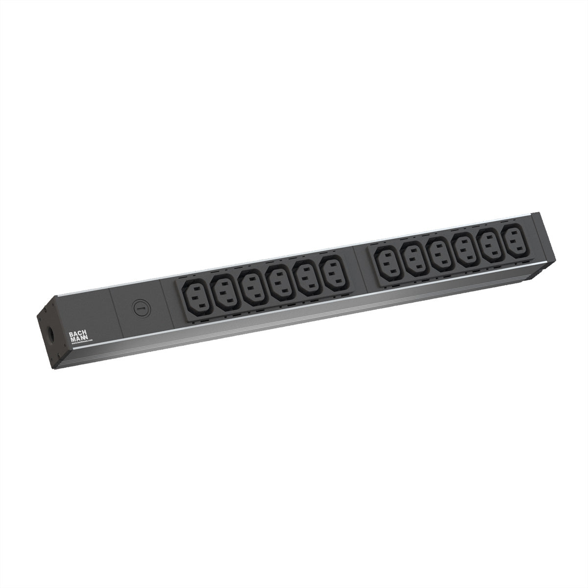 Bachmann Rack-PDU Basic 1U, einphasig 3,7 kW, 12×C13, Eingang C14, 2 m – Aluminium