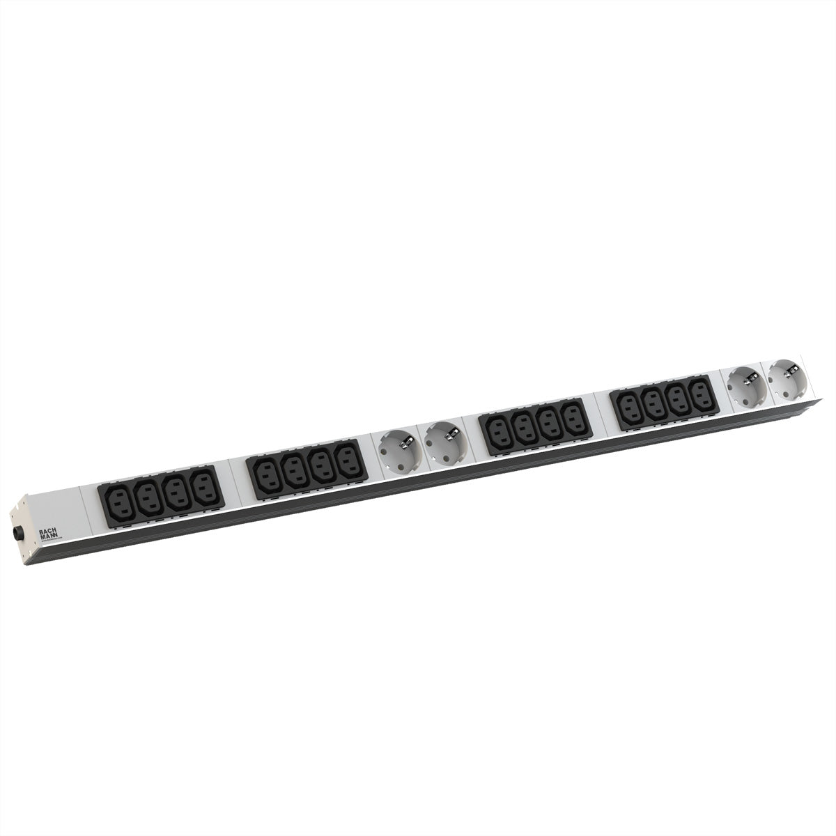 Bachmann IT PDU ALU – Rack-PDU, einphasig, 16× IEC C13 + 4× Schuko (Typ F), 16 A, Stecker IEC 60309 16 A (blau)