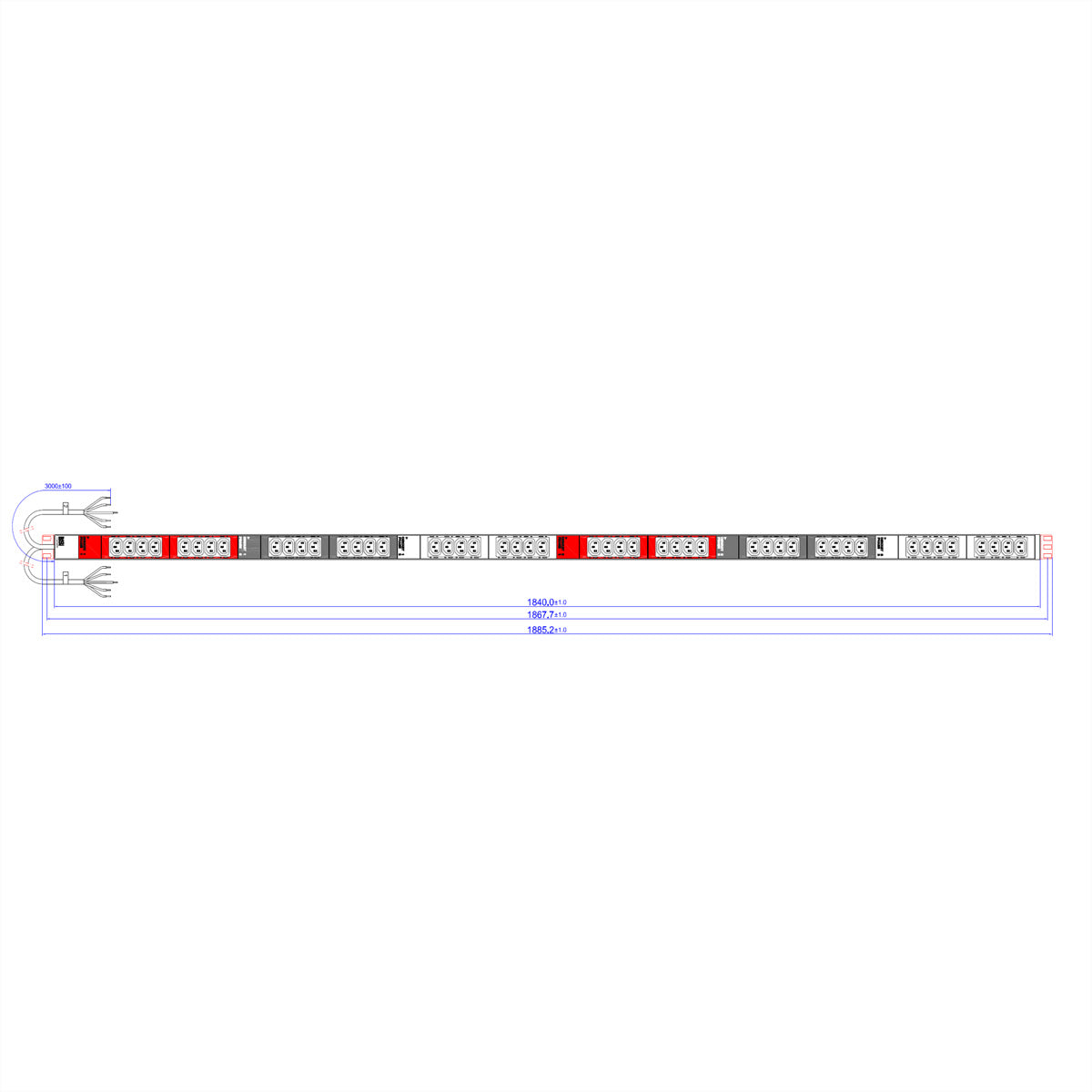 Bachmann Rack-PDU Basic, 3-phasig, 48× IEC C13, 16 A, Stecker Aderendhülsen, 0U vertikal